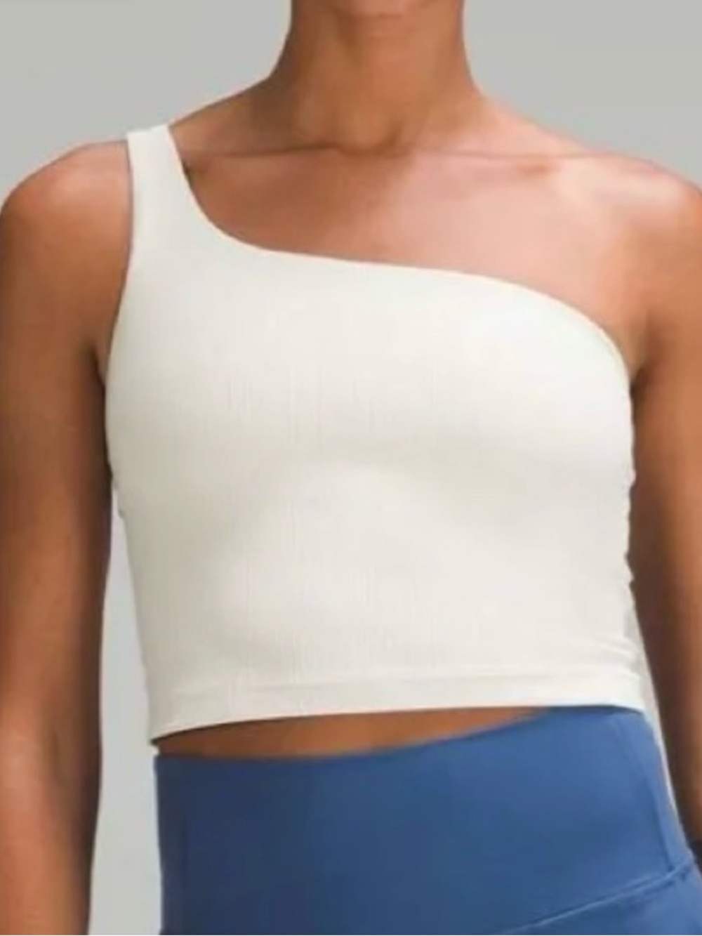 Lululemon Nulu Ribbed One Shoulder White Asymmetrical Crop Tank Top